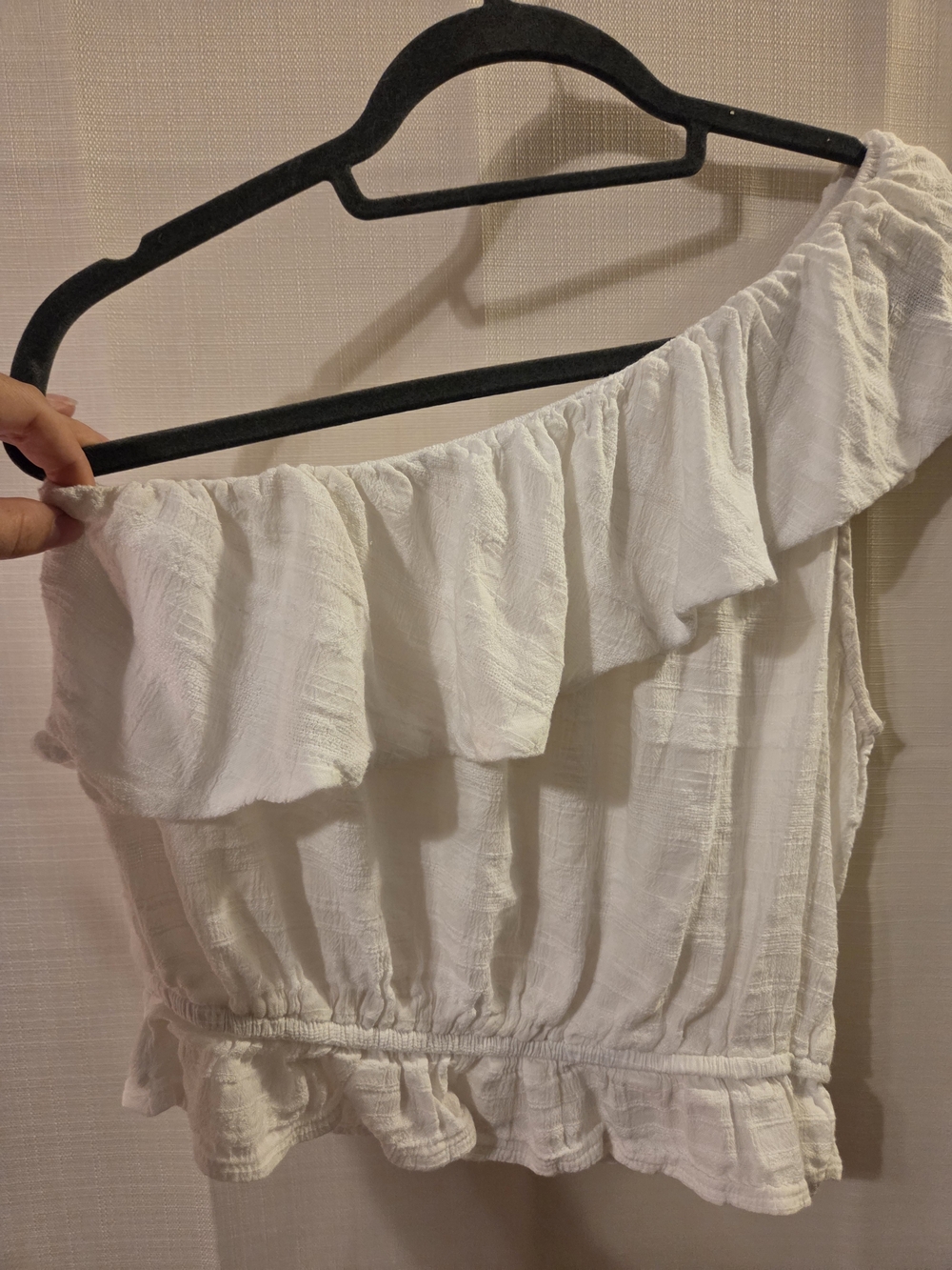 American Eagle Outfitters White One-Shoulder Ruffle Top